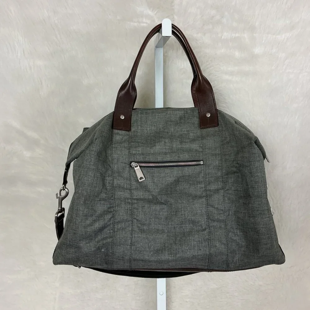 Jack Spade Tech Oxford Wing Gray Nylon Brown Leather Overnight Travel Duffel Bag
